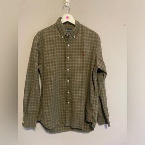 RALPH‎ LAUREN Long Sleeve Olive Green Plaid Button Down Dress Shirt Sz Large